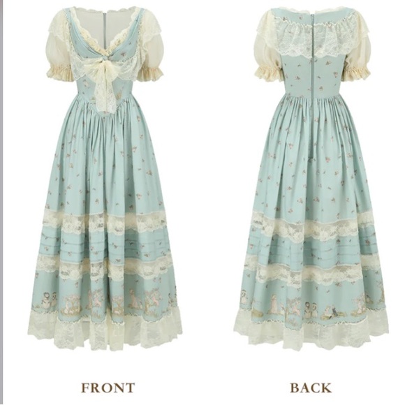 Vintage-Inspired Mint Lace Midi Dress - Romantic Tea-Length Dress - Picture 3 of 8